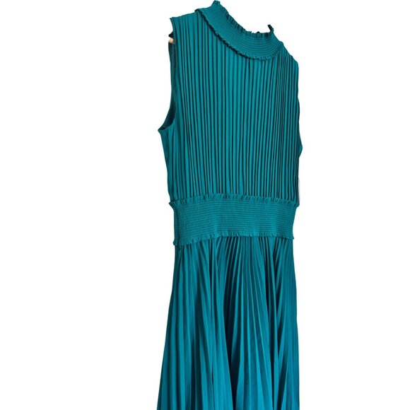 Nanette Lepore Size 10 Smocked High Neck Pleated Dress Deep Lake NWT $148 - Picture 8 of 13